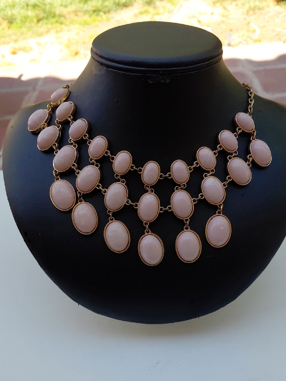 Multi-Row Blush Pink Acrylic Stone Statement Necklace